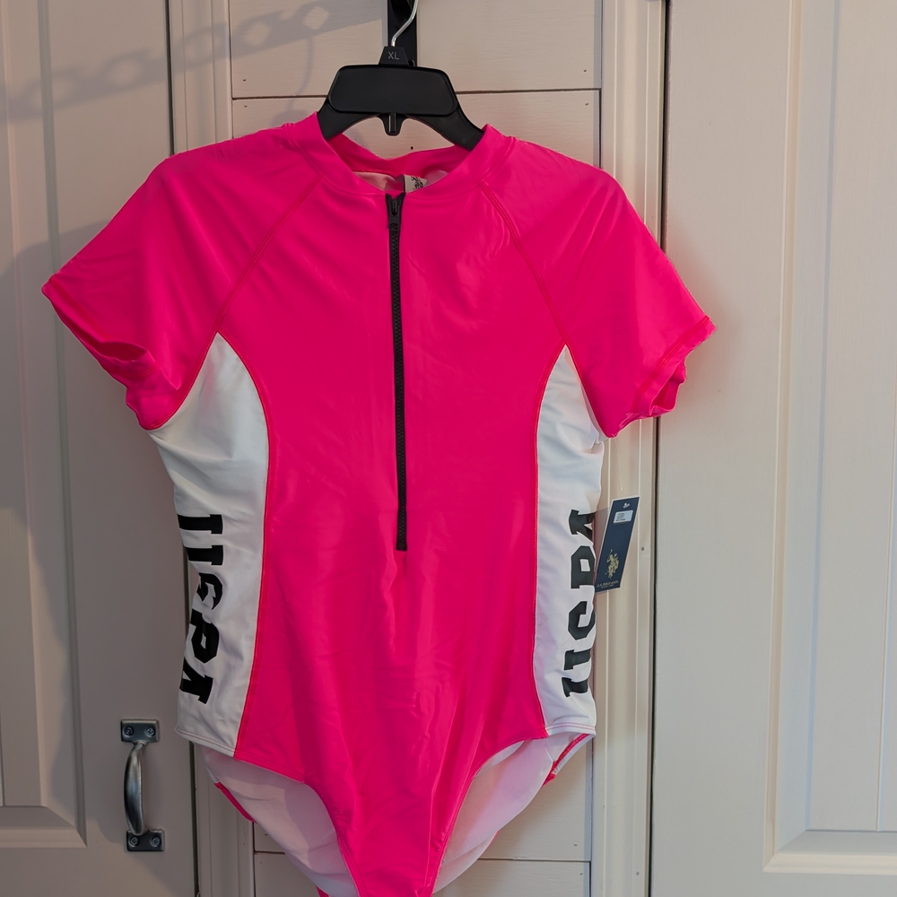 Pink and White US Polo Association One Piece